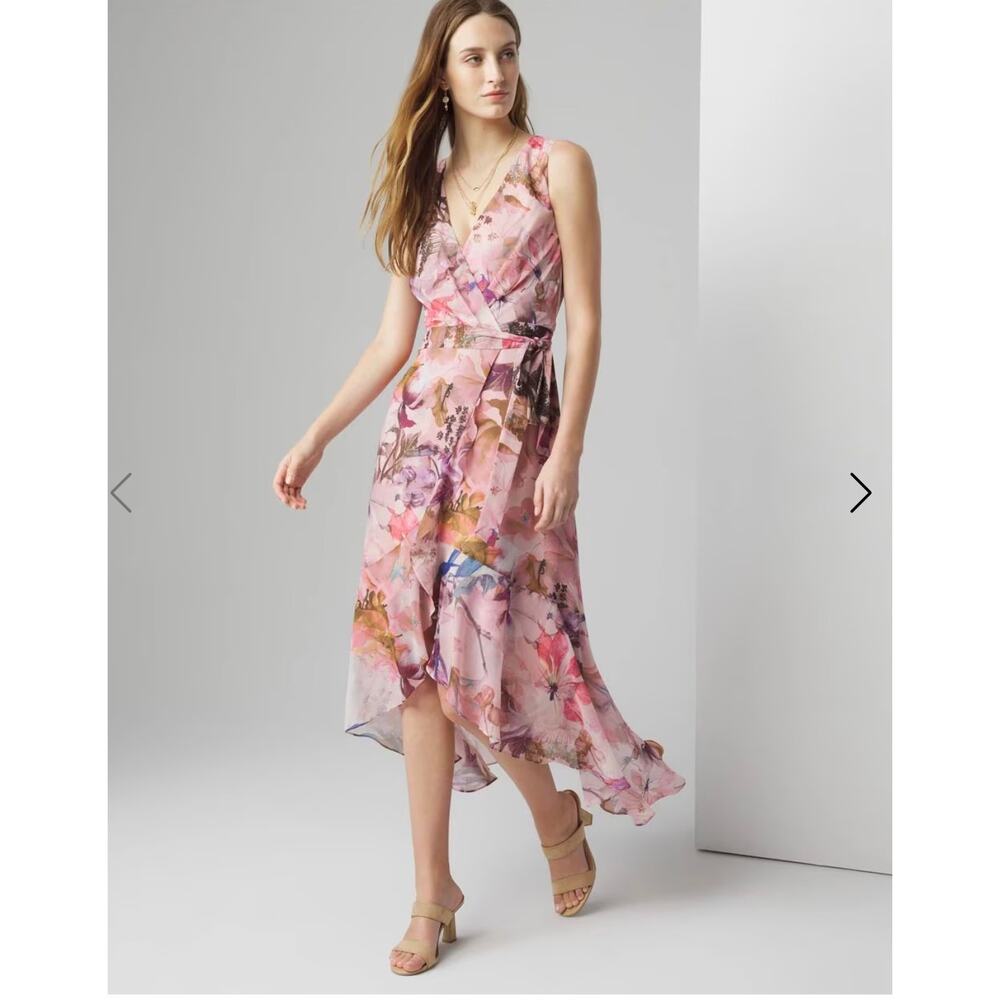 Floral Wrap Dress With Ruffles and V-Neck - Size 2 Peteite